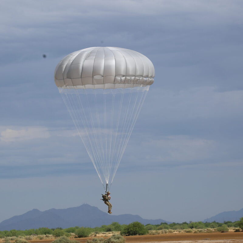 MC-6+ Parachute System and Jumper about to touchdown